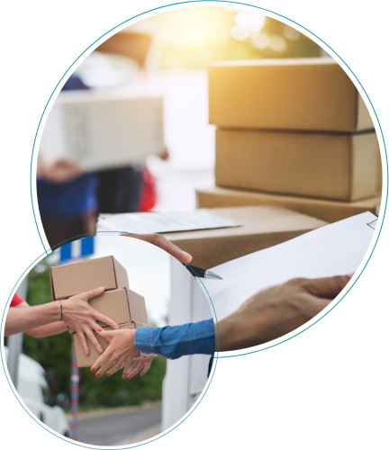 Empresa de reparto entregando paquetes